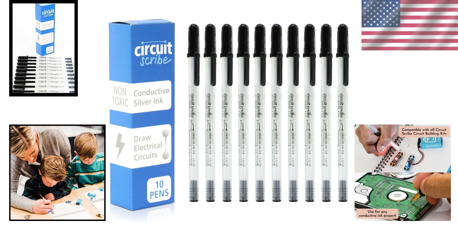 Non-toxic Silver Ink Rollerball Pens (10 Pack)