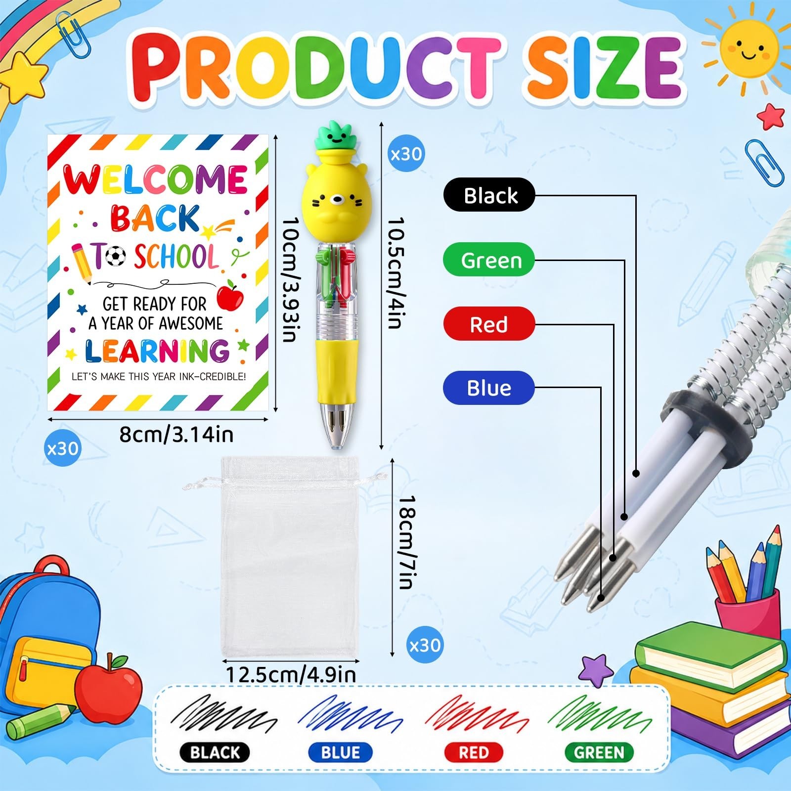 30 Pack 4-in-1 Multicolor Cute Pens for School, Office & Gifts – Retractable Fun