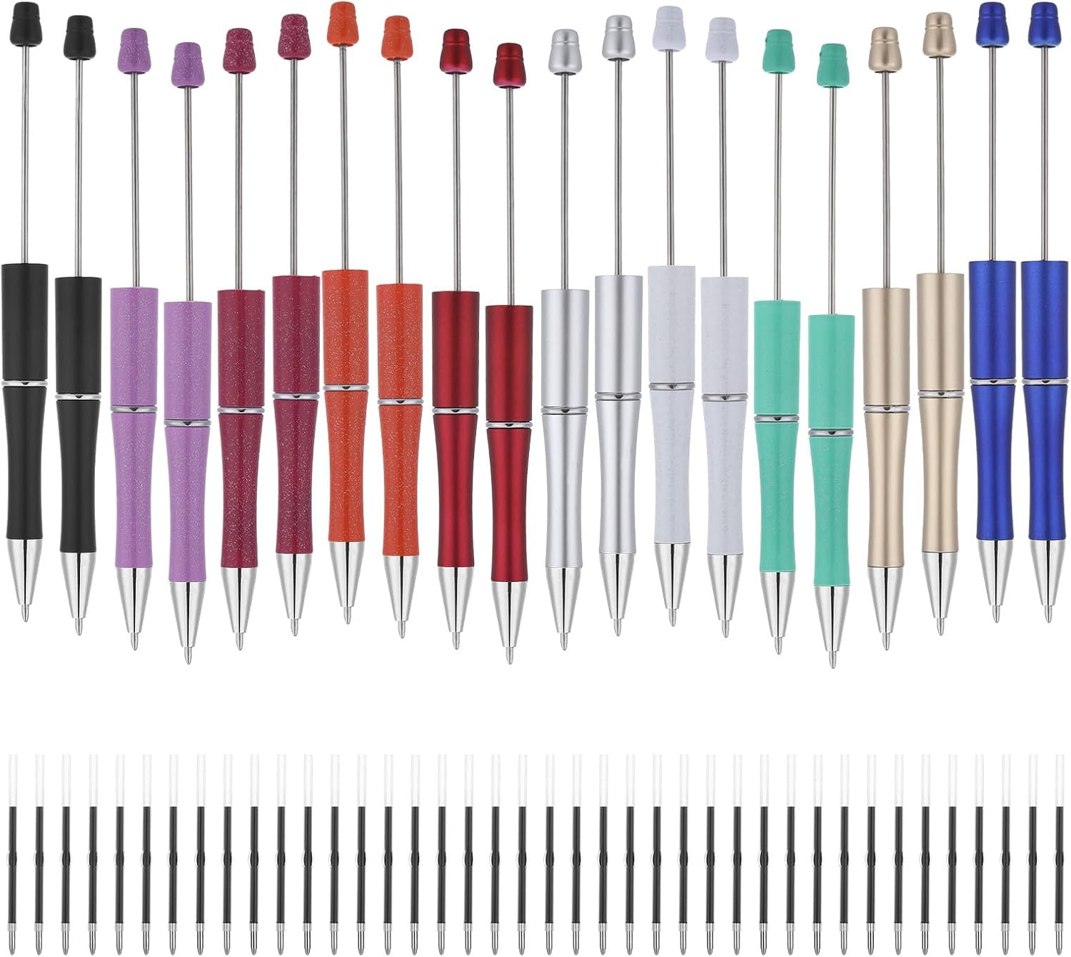 20 Pcs Beaded Pens, Beadable Pens Bulk Colored, Focal Bead Pen with 40Pcs Black