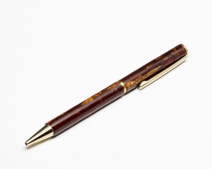 JAPANESE CRAFT WOODEN BALLPOINT PEN cherry bark work CONTEMPORARY w/Box 5.2 in
