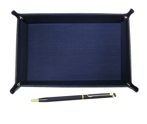 Japanese-made textured cowhide leather pen tray blue epoxy rotating ballpoint