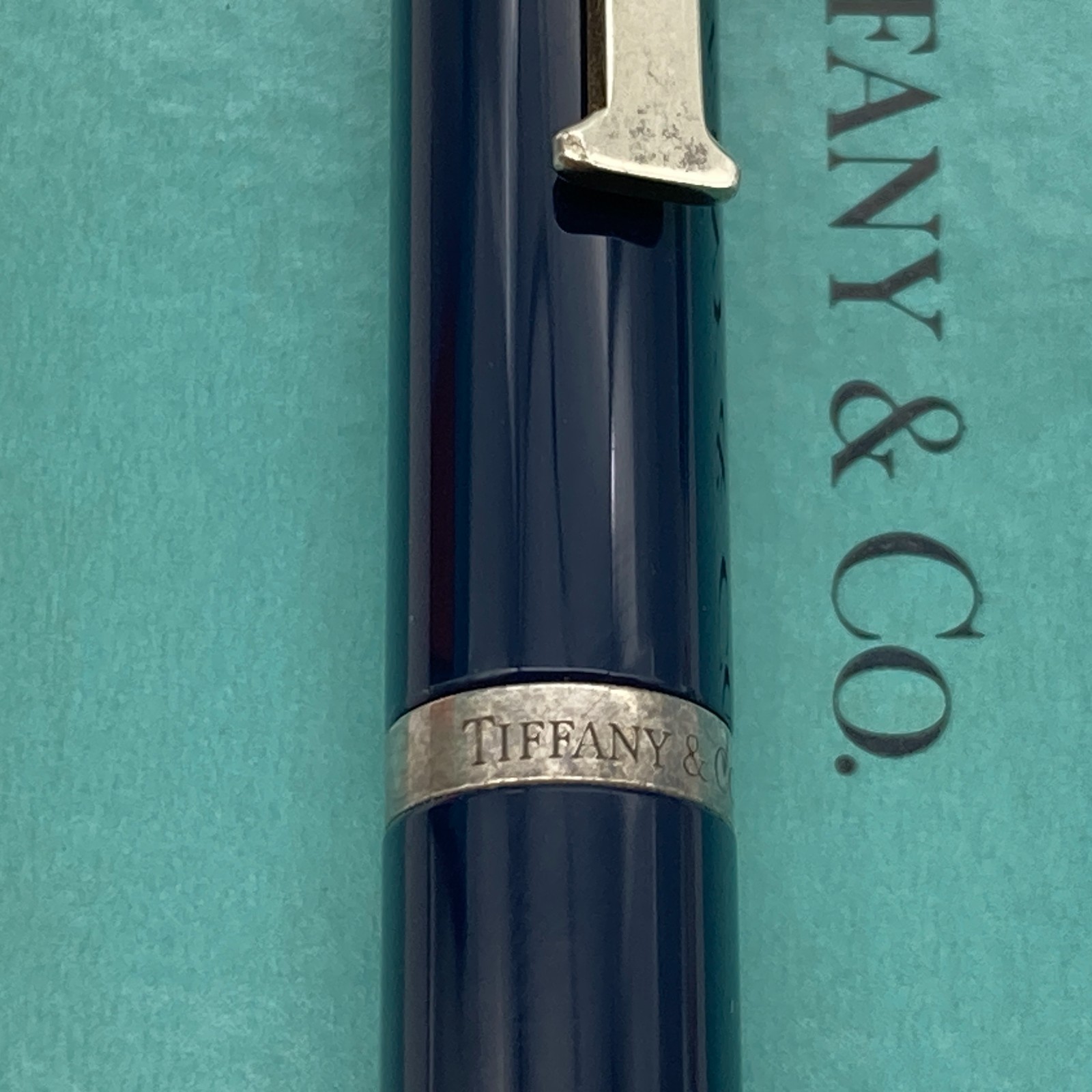 Tiffany & Co. Ballpoint Pen T Clip Navy Enamel Silver Black ink 31.4g