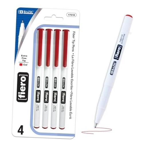 BAZIC Fiero Red Color Fiber Tip Fineliner 2 Count (Pack of 1) Red (4-count)