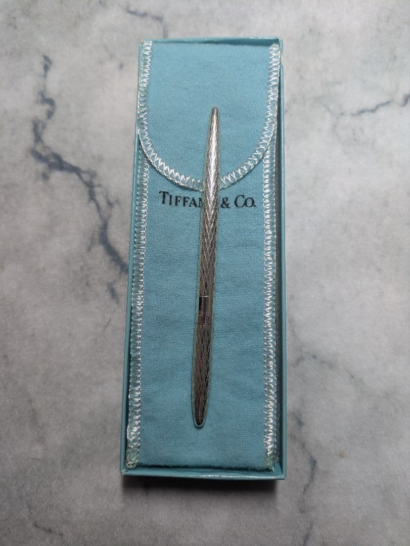 Tiffany & Co Diamond Textured Purse Pen Blue Sterling Silver 925 Black Ink w/Box