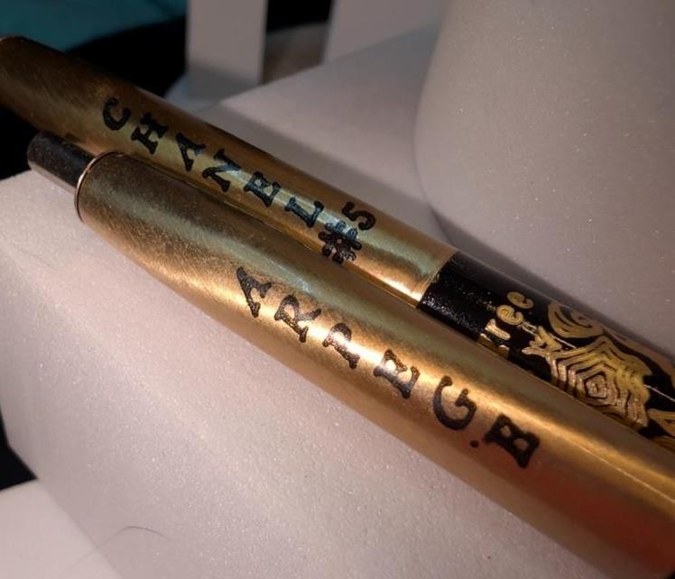 Vintage 1970s Arpege No.5 14KT Gold Filigree Perfumed Writing Pen Set Case