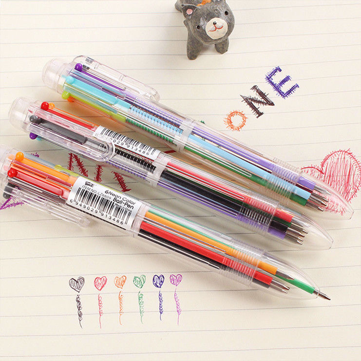 6 in 1 MultiColor Ballpoint Pen Student Retractable Stationery Creative Favorite