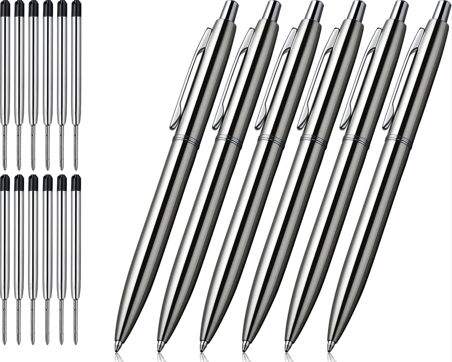 6 Pcs Retractable Metal Ballpoint Pens – 1.0mm Black Ink, Office & Gift Set, 12