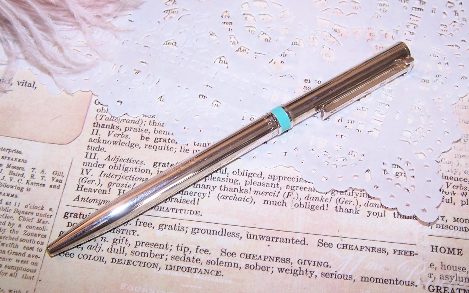 TIFFANY & Co Sterling Silver Blue Enamel Stripe Retractable Ballpoint Pen