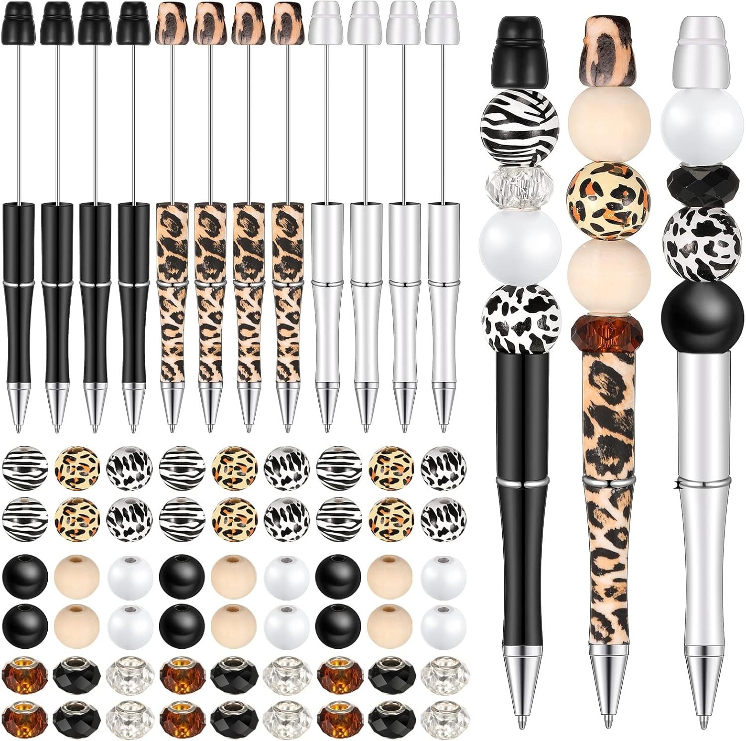 Elegant 12-Set Beadable Ballpoint Pens – Black Ink, Ideal for Writing & Crafting