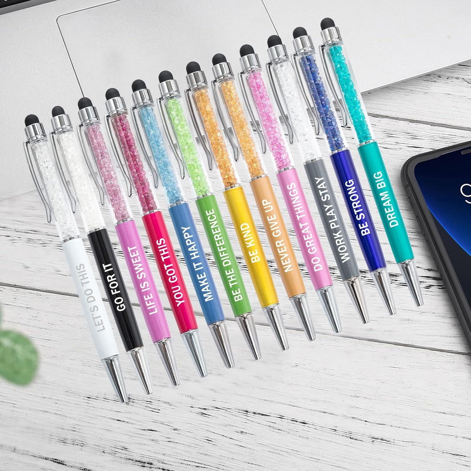 12Pcs Crystal Stylus Pens Motivational Ballpoint Employee Gift Set