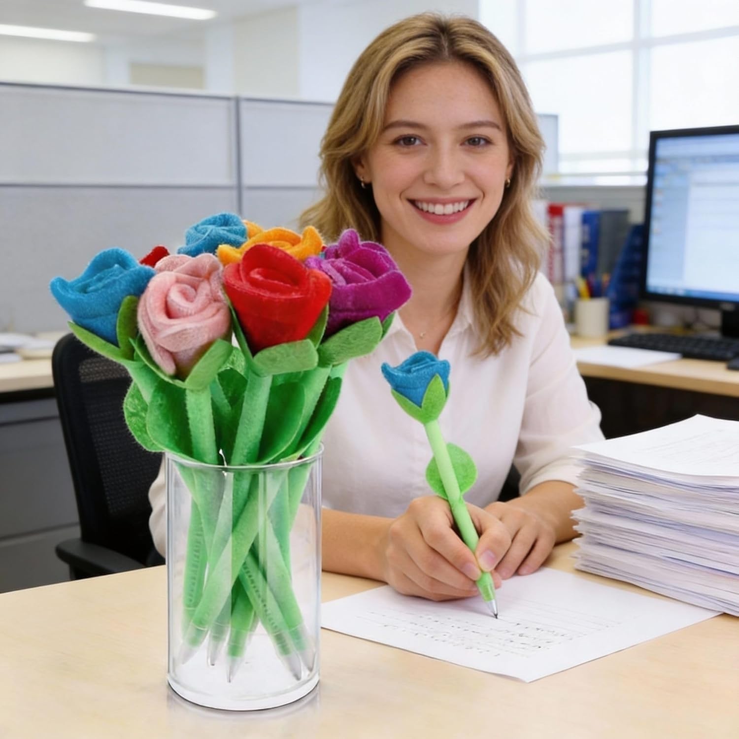 Charming Rose Plush Ballpoint Pens – Set of 24 for Celebrations and Parties