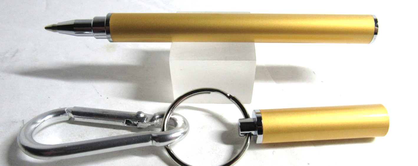 Terzetti Click-IT Mini Ballpoint Metal Pen w/ Magnetic Cap, Keyring ,Clip-GOLD