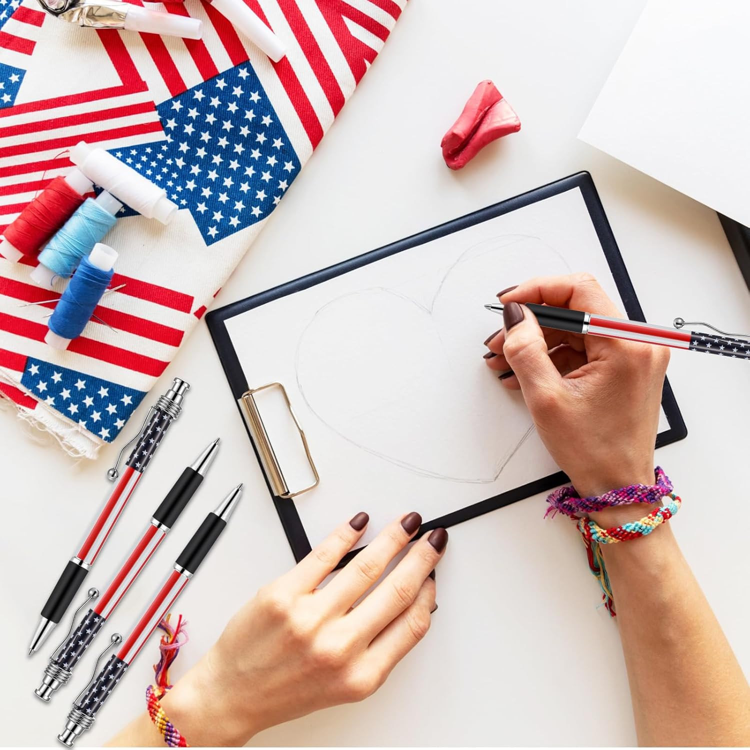 32 Pcs American Flag Ballpoint Pen USA Patriotic Themed 1.0 Mm Independence D…