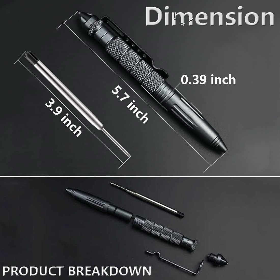 10 pcs Tactical Pen Aluminum Self Defense Glass Breaker Pen Writing Black EDC