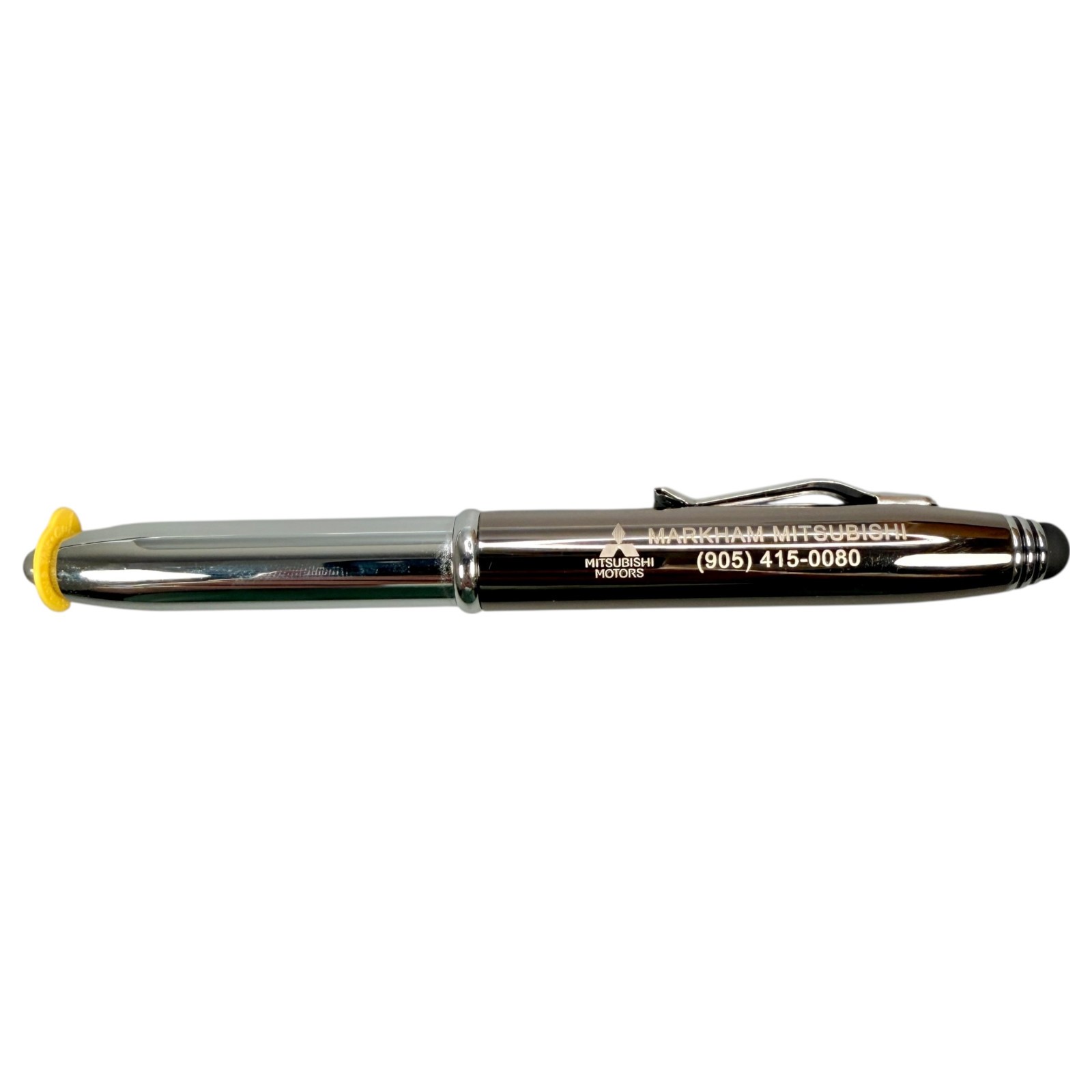 Adler LED Lighted Tip & Stylus Ballpoint Pen Metal Chrome w/Advertising