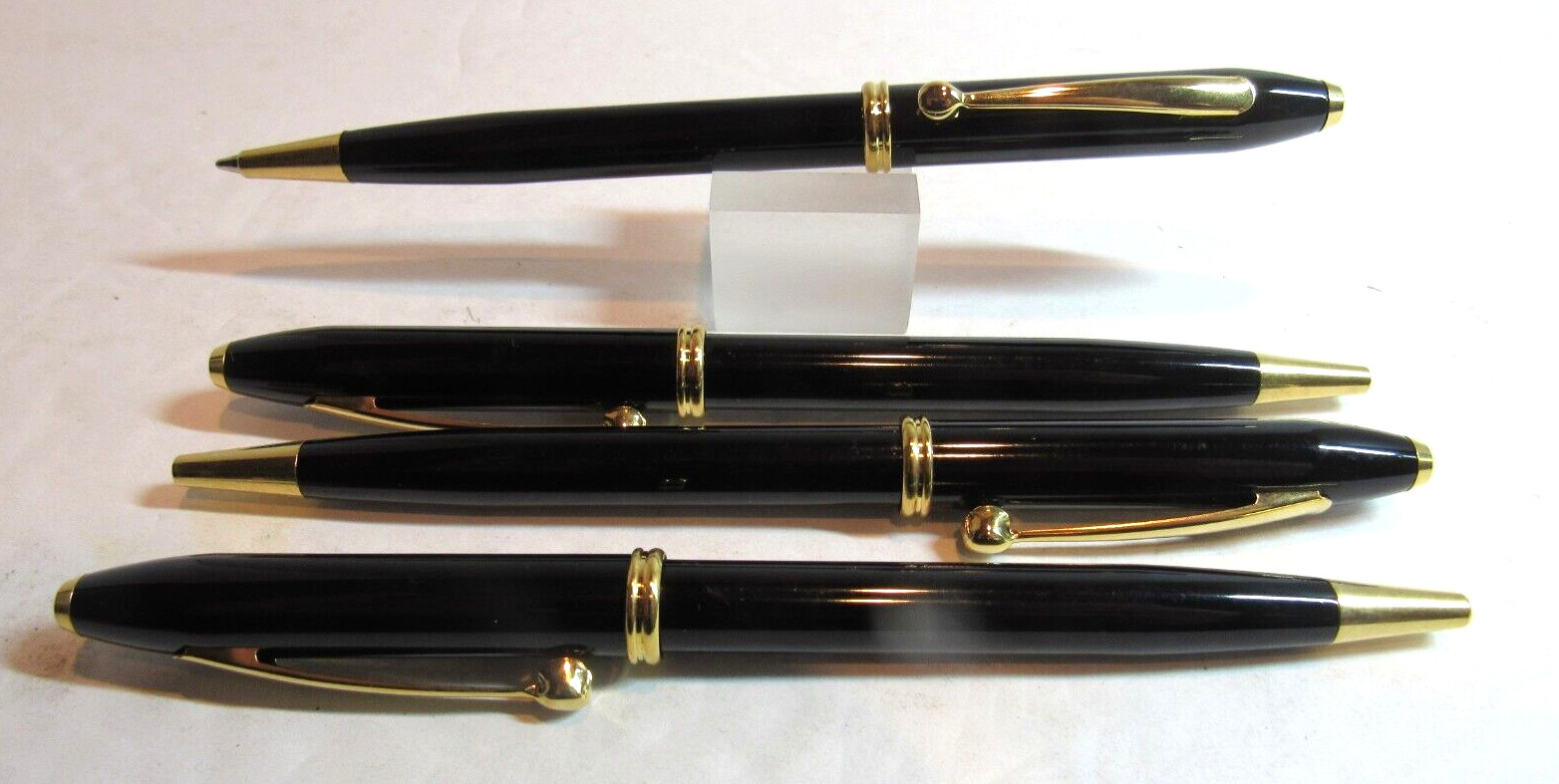 LOT of 4 TERZETTI Centura Model Metal Click Top Slim Black/GT Ballpoint Pen