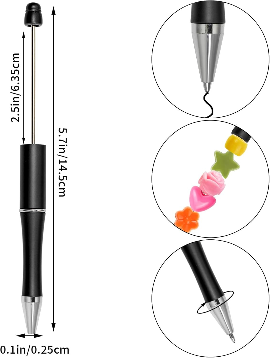 30Pcs Beadable Pens Plastic Bead Ballpoint DIY Cute Cool Pens Black Ink for Wome