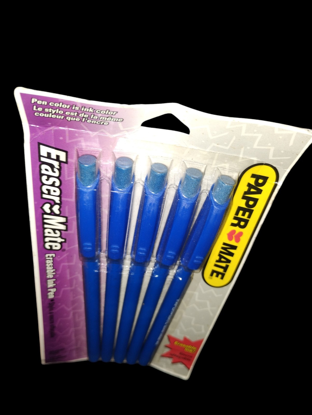Vintage Paper Mate Eraser Mate Erasable Pens Medium Point Blue Ink 1997 NOS