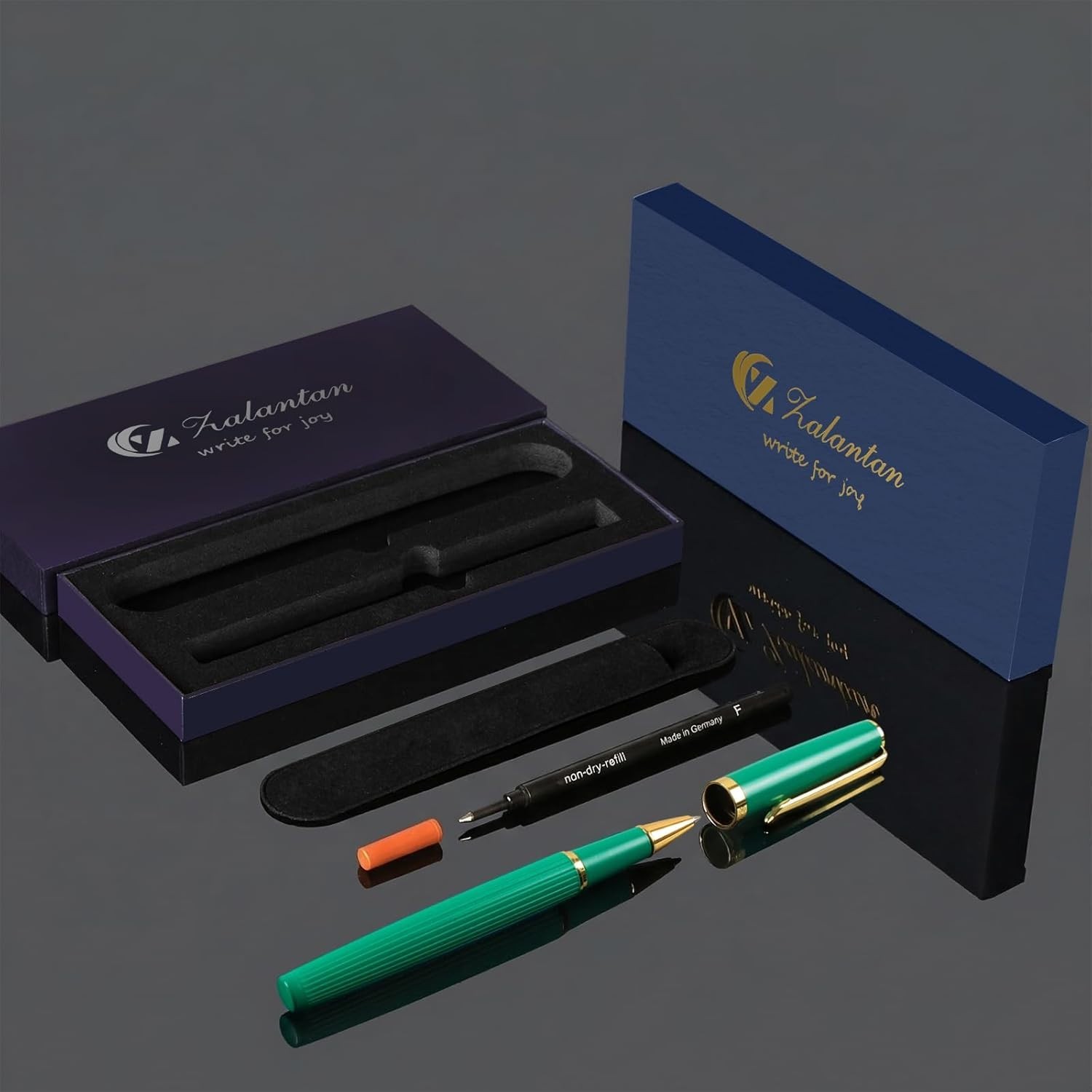 Rollerball Pen Smooth Writing Ballpoint Pens Gift Set, Metal Body with 2 Schmidt