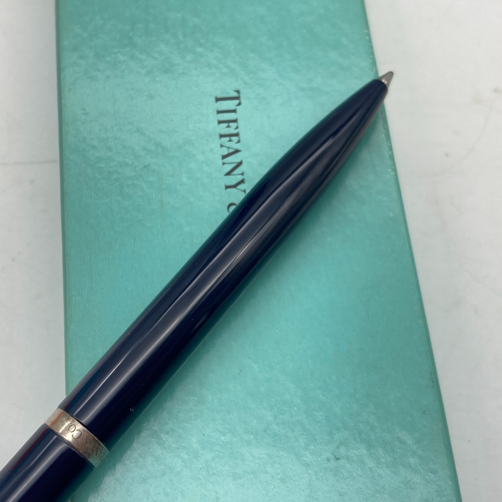 Tiffany & Co. Ballpoint Pen T Clip Navy Enamel Silver Black ink 31.4g