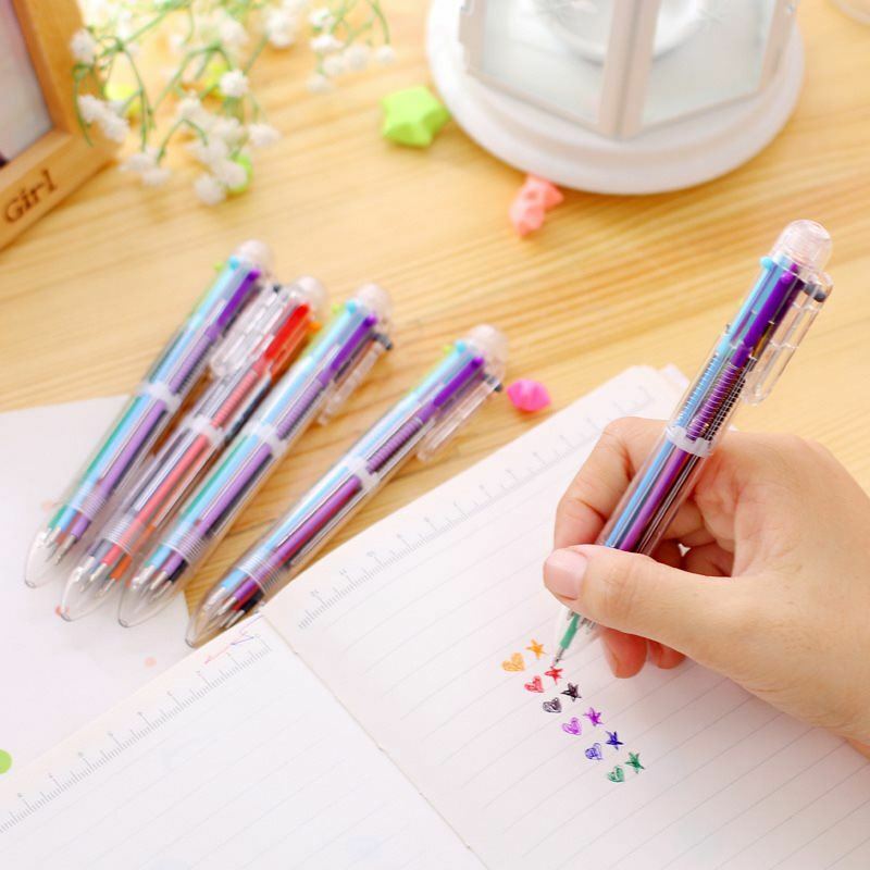 Wholesale 10PCS Multi-color 6 in 1 Ballpoint Pens Kids School Office Pen Supply