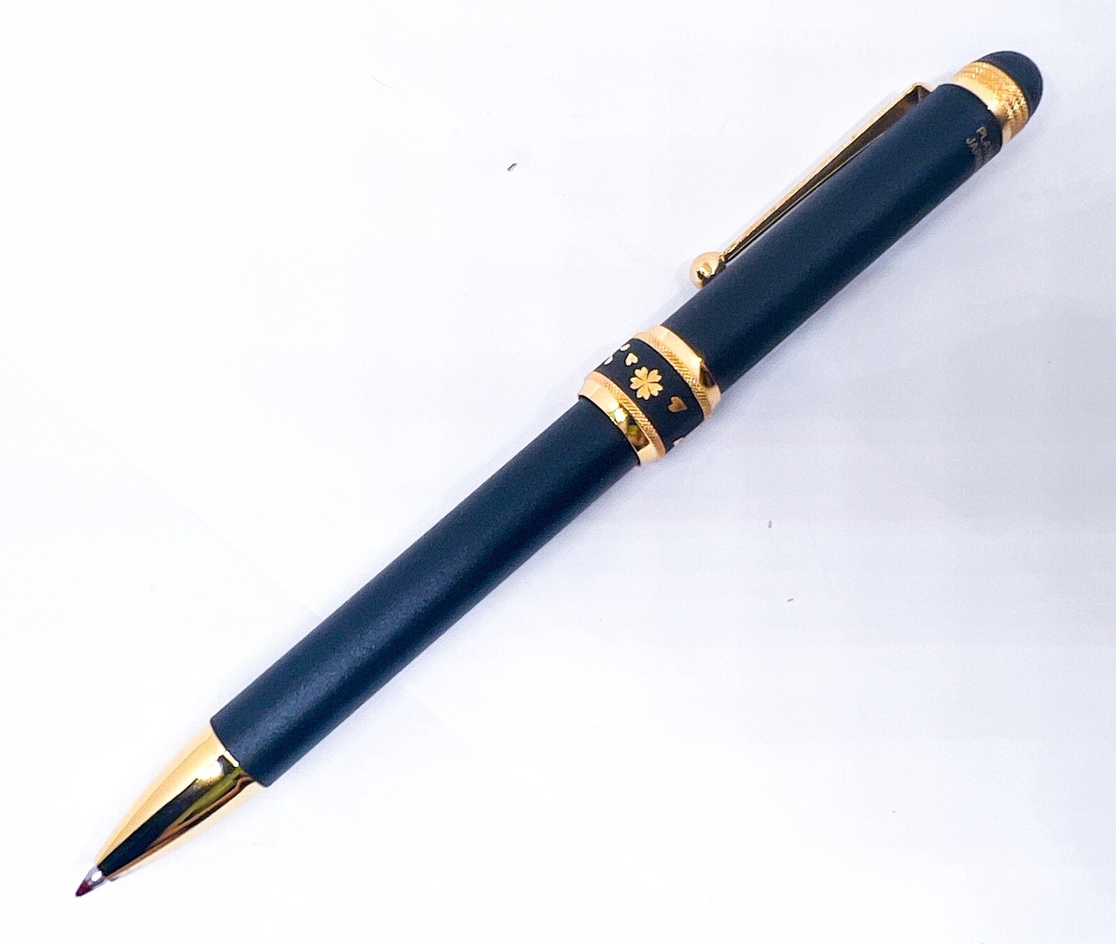 New Higo Inlay Platinum Multifunction Pen DOUBLE 3ACTION Solid Gold Sakura Box