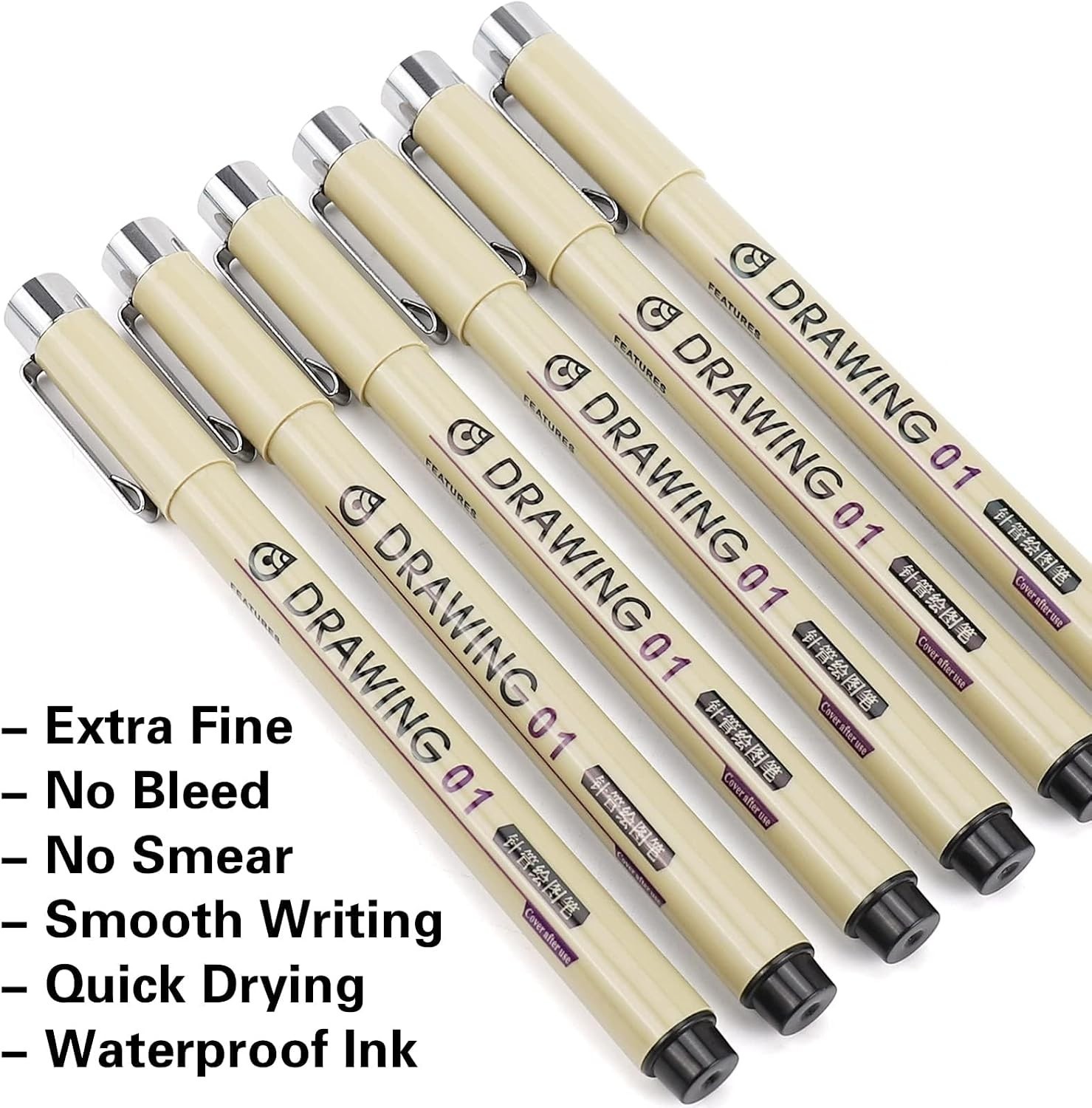 Muchcute 6 Pack No Bleed Fine Line Pens – 0.25mm Black for Detailing & Sketching