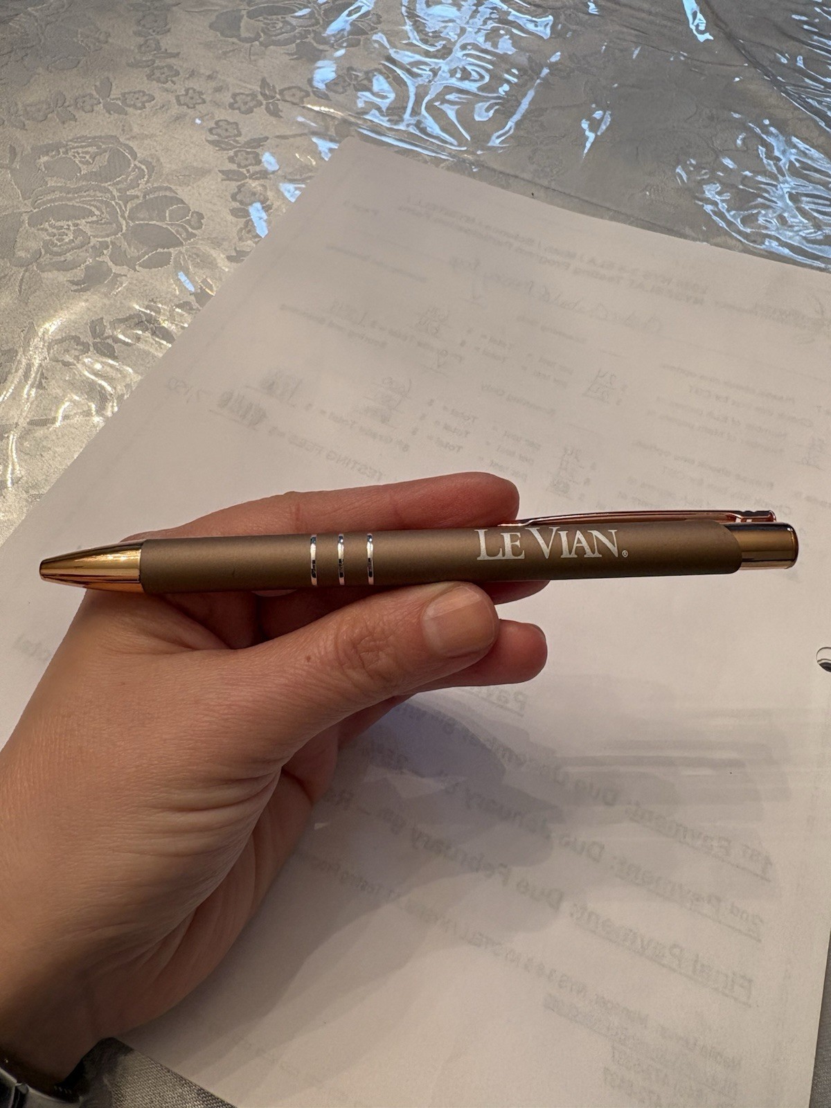 Authentic Le Vian Branded Gold-Tone Ballpoint Pen (Blue Ink)