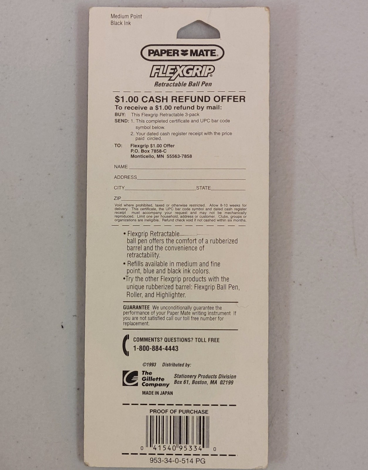 Vtg 1993 Paper Mate Flexgrip Retractable Refillable Ball Pen Black Ink 3 Pack