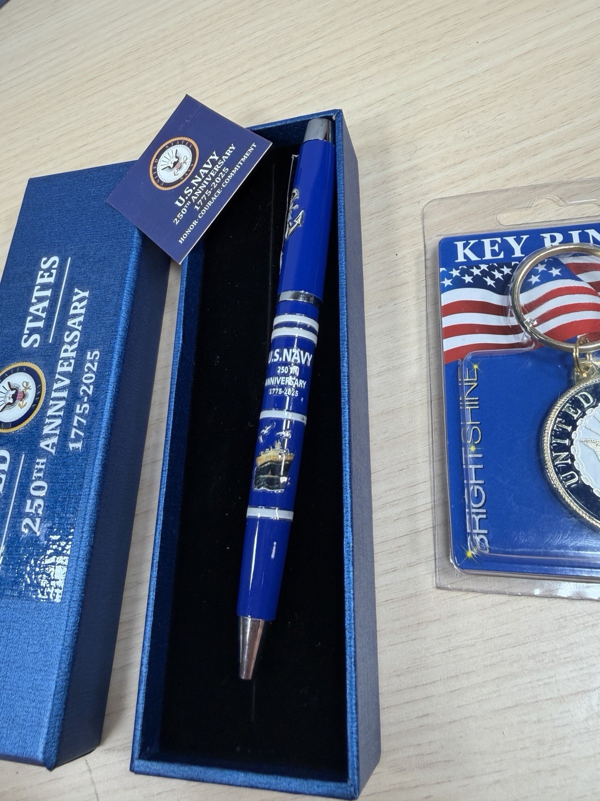 U.S. Navy 250th Anniversary Commemorative Pen (1775–2025) & Keychain