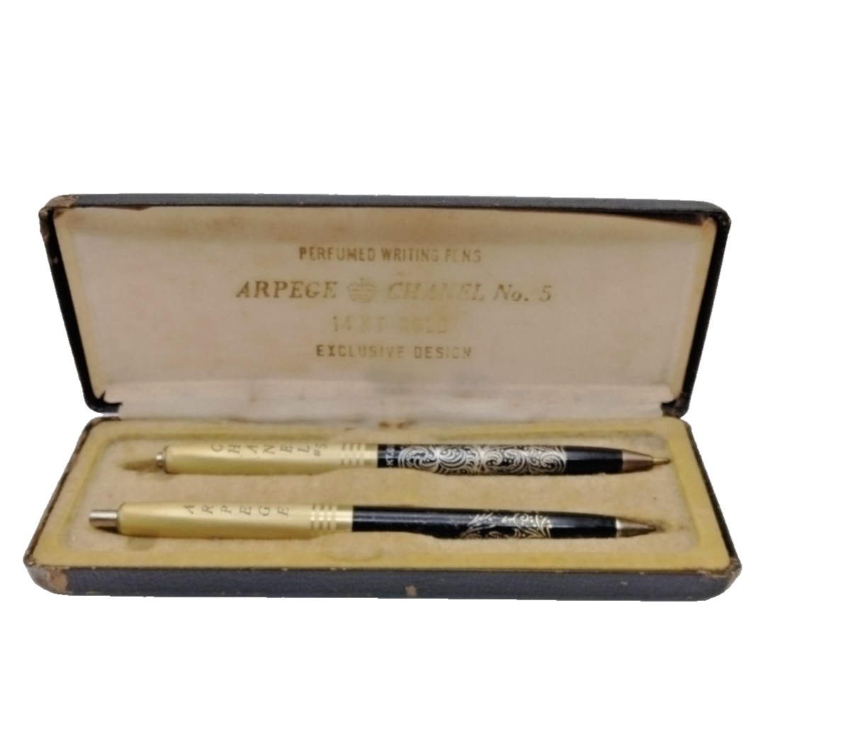 Vintage Arpege Chanel No. 5 Ballpoint 14kt Gold Perfumed Writing Pens Set