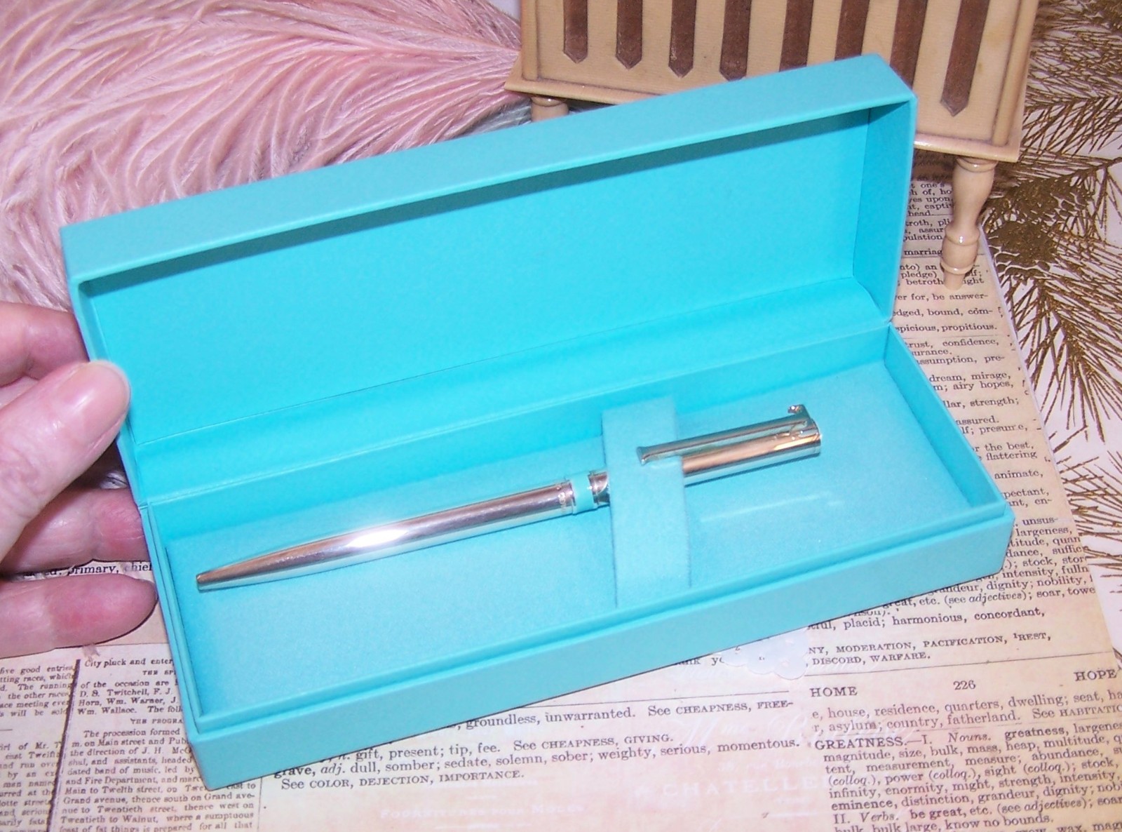TIFFANY & Co Sterling Silver Blue Enamel Stripe Retractable Ballpoint Pen