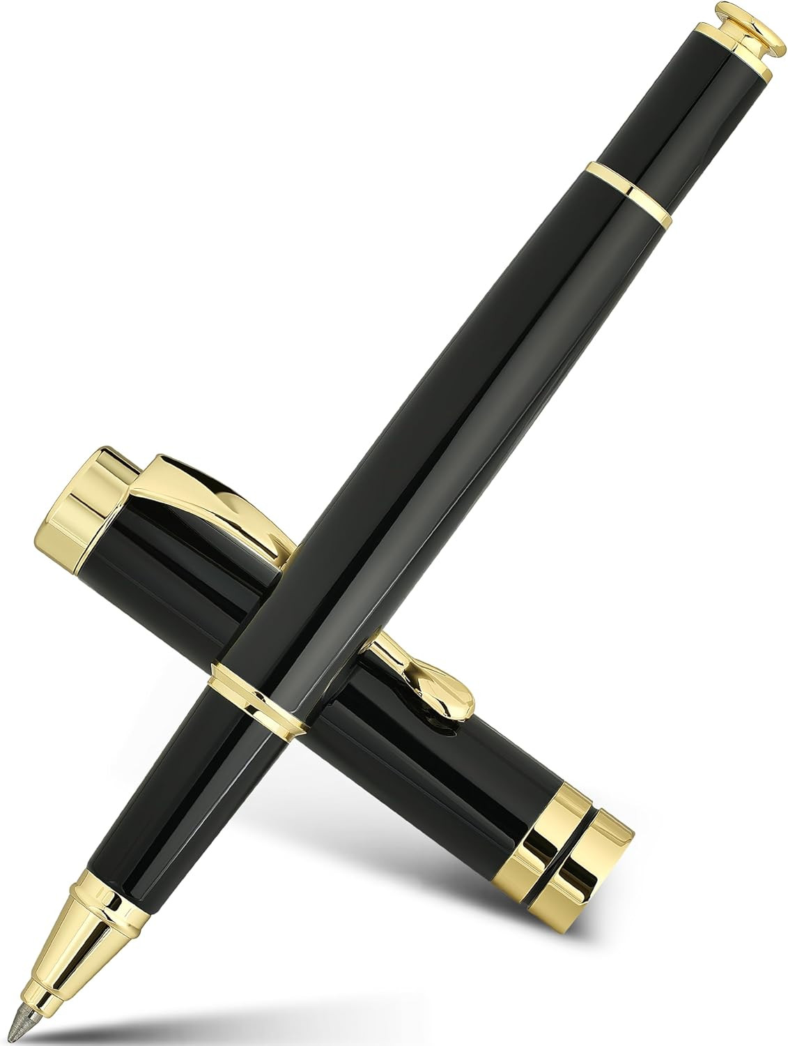 BEILUNER Ballpoint Pens, Stunning Black Chrome Metal Pen with Golden Trim, Best