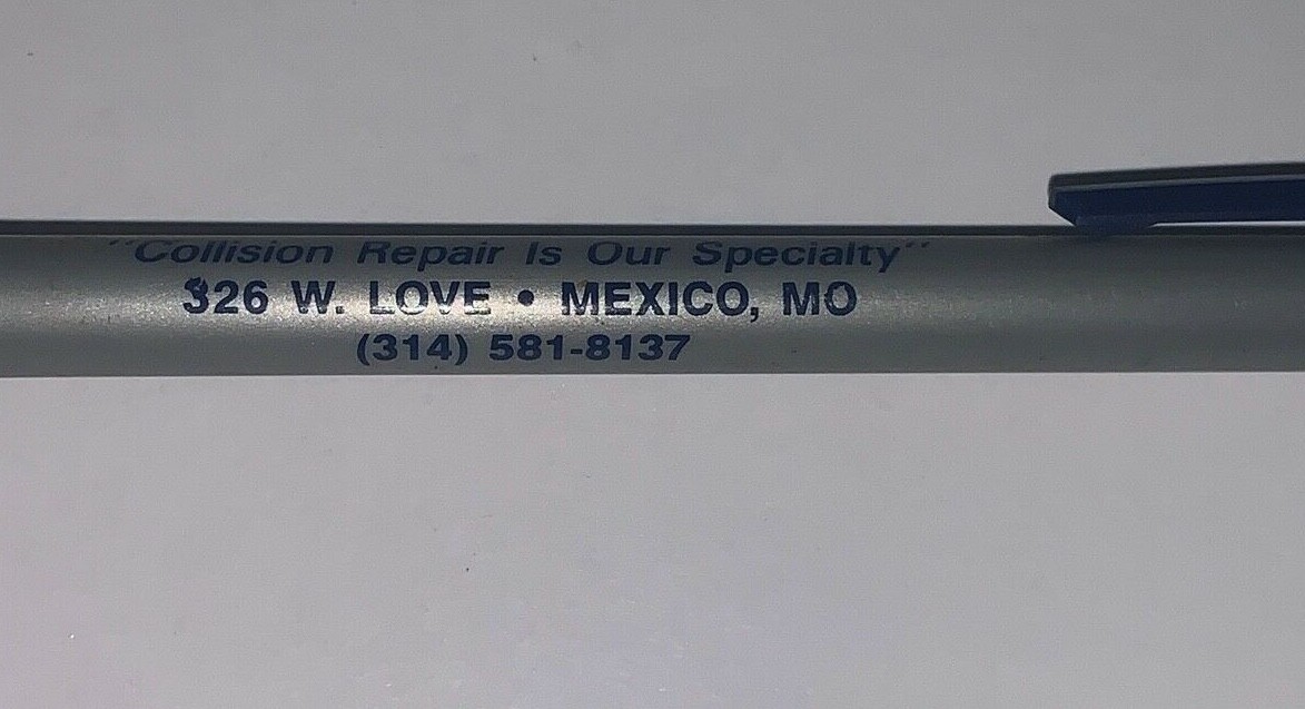 Vintage WRECK-O-MEND AUTO BODY MEXICO MO Advertising Ballpoint Pen NO Ink