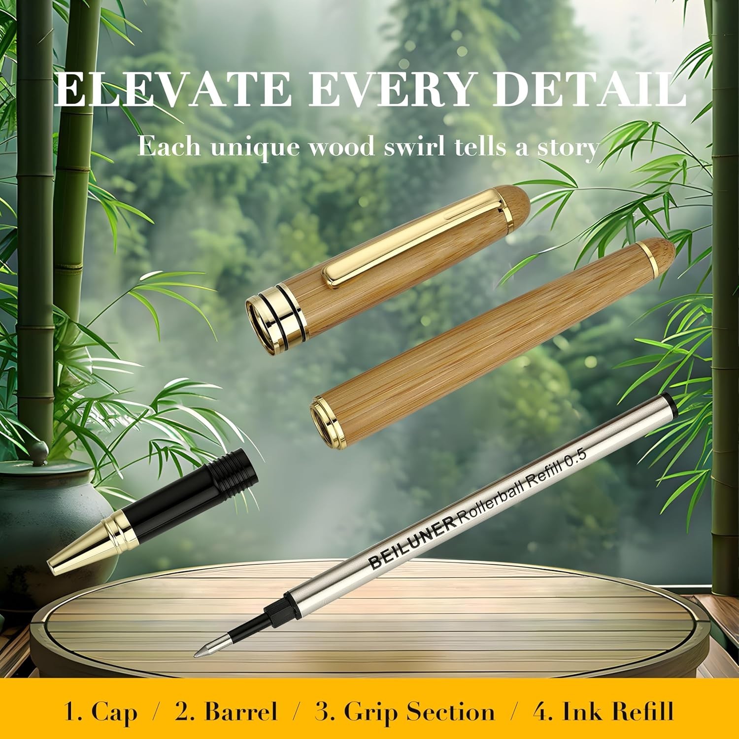 Handcrafted Antique Bamboo Ballpoint Pen in Gift Box – Perfect for Any Occasion