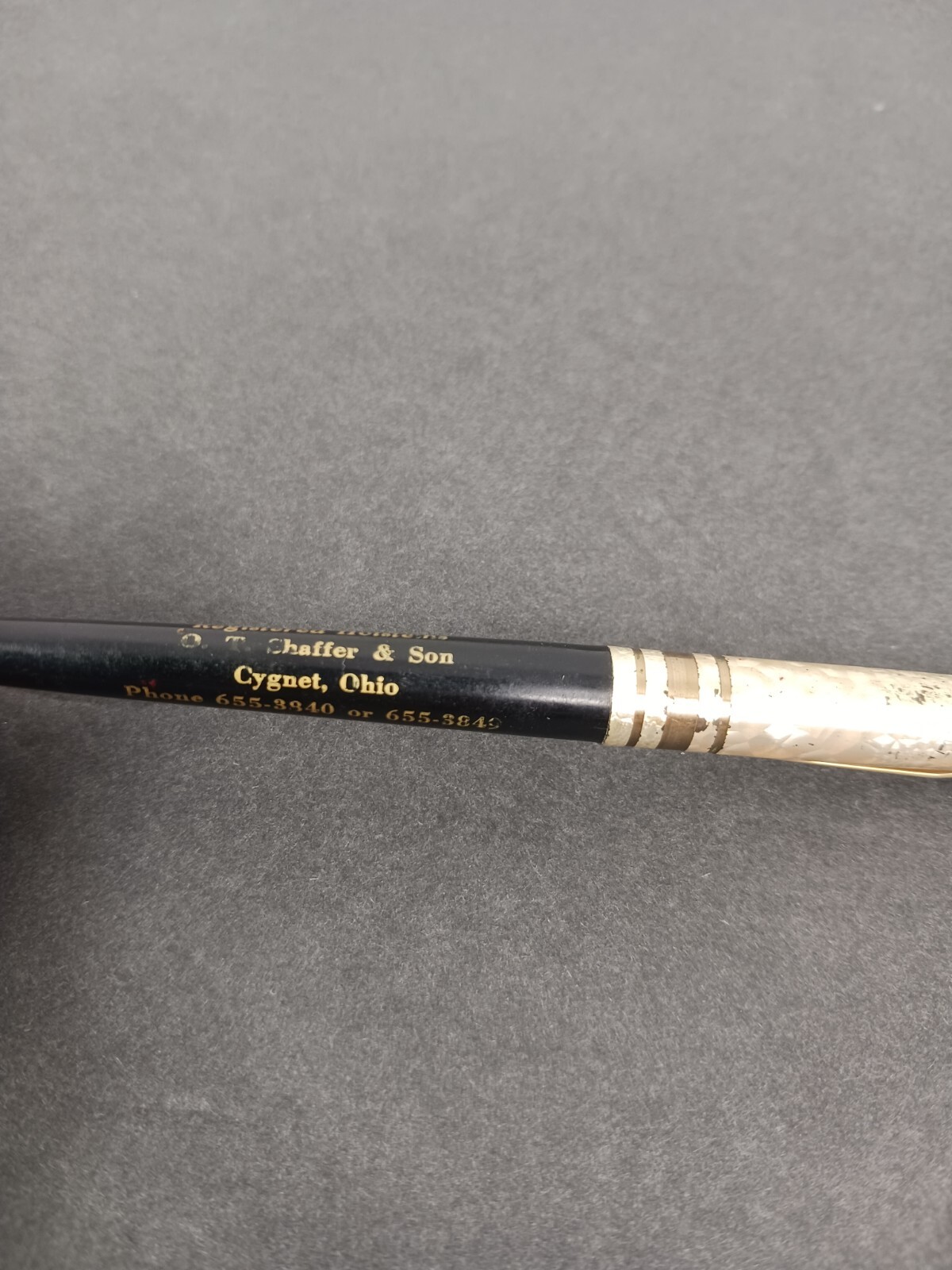 Vintage Or-Win Farm Advertising Pen / Gold shimmery metal and black plastic