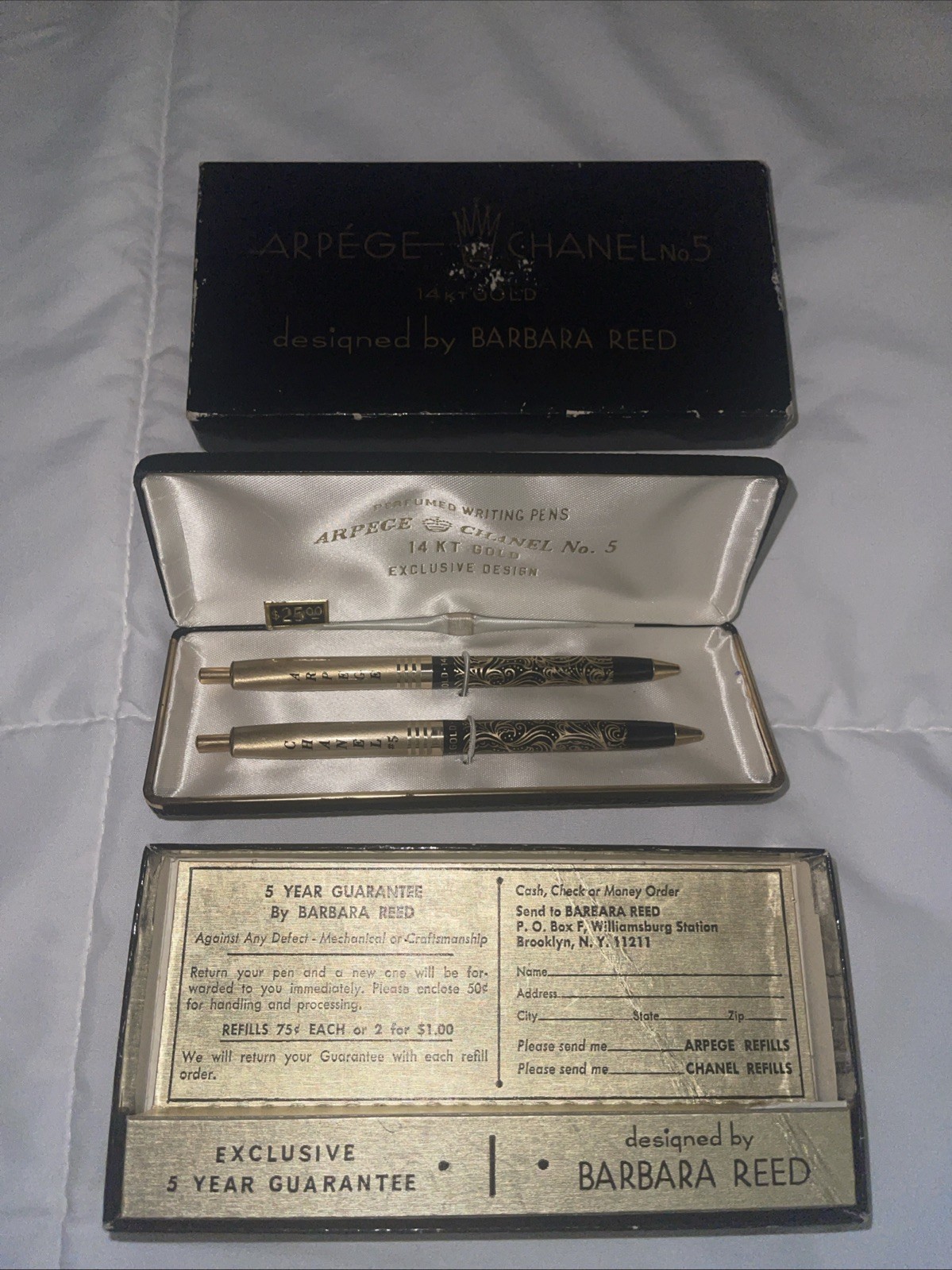 RARE! Arpege Chanel No.5 14k Gold Ballpoint Pen Set in Original Packaging