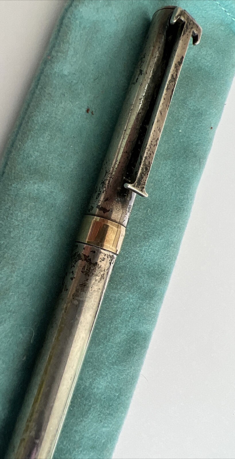 Vintage Tiffany & Co. «T» Clip 925 Sterling & 14K Gold Ink Pen Hallmarked (Z)