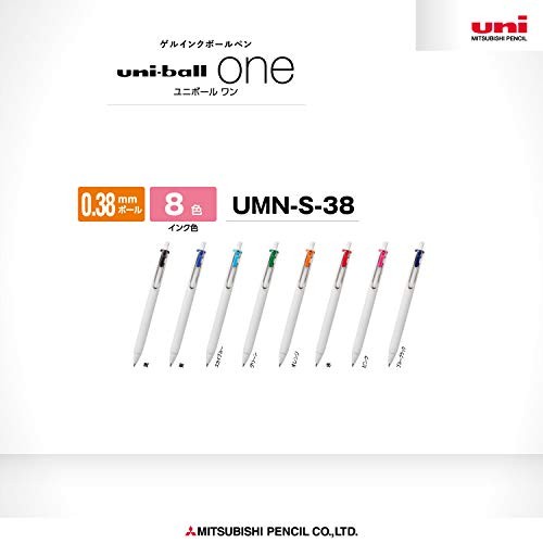 Uni Ball One, Gel Ink 0.38mm Ballpoint Pen, 8 Colors Set 1 Count (Pack of 8)