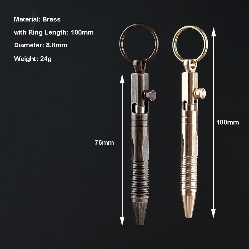 Mini Pocket Keychain Detachable Brass Bolt Action Ball Pen Signature Outdoor EDC