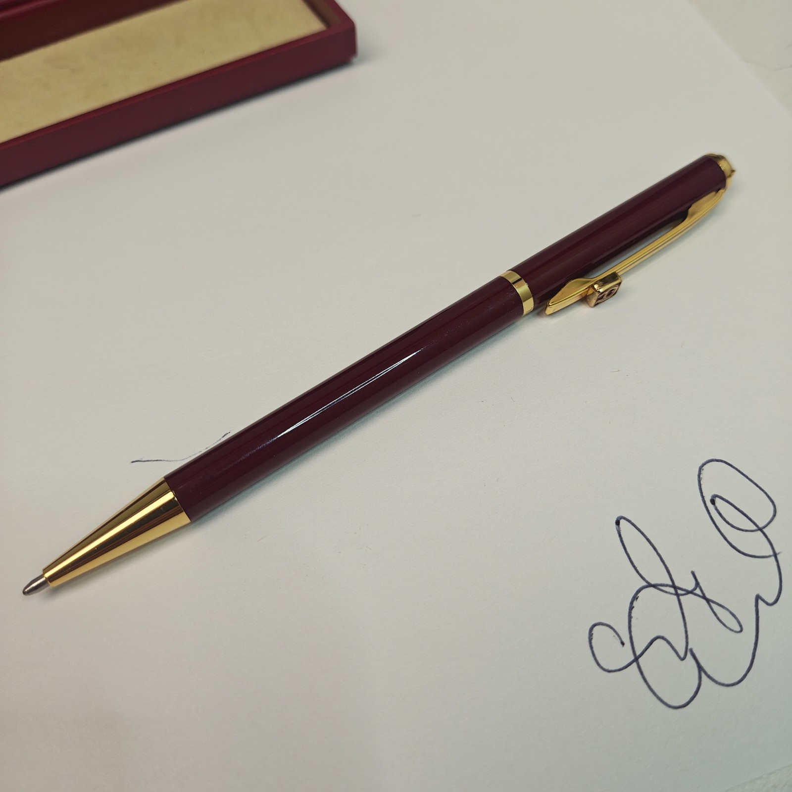 Vintage Etienne Aigner Twist Ballpoint Pen Burgundy Red Gold Trim Taiwan Box