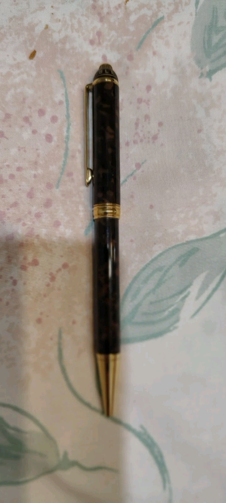 Faconnable Marble Brown Plaque Metal Ball Point Pen Swiss Made