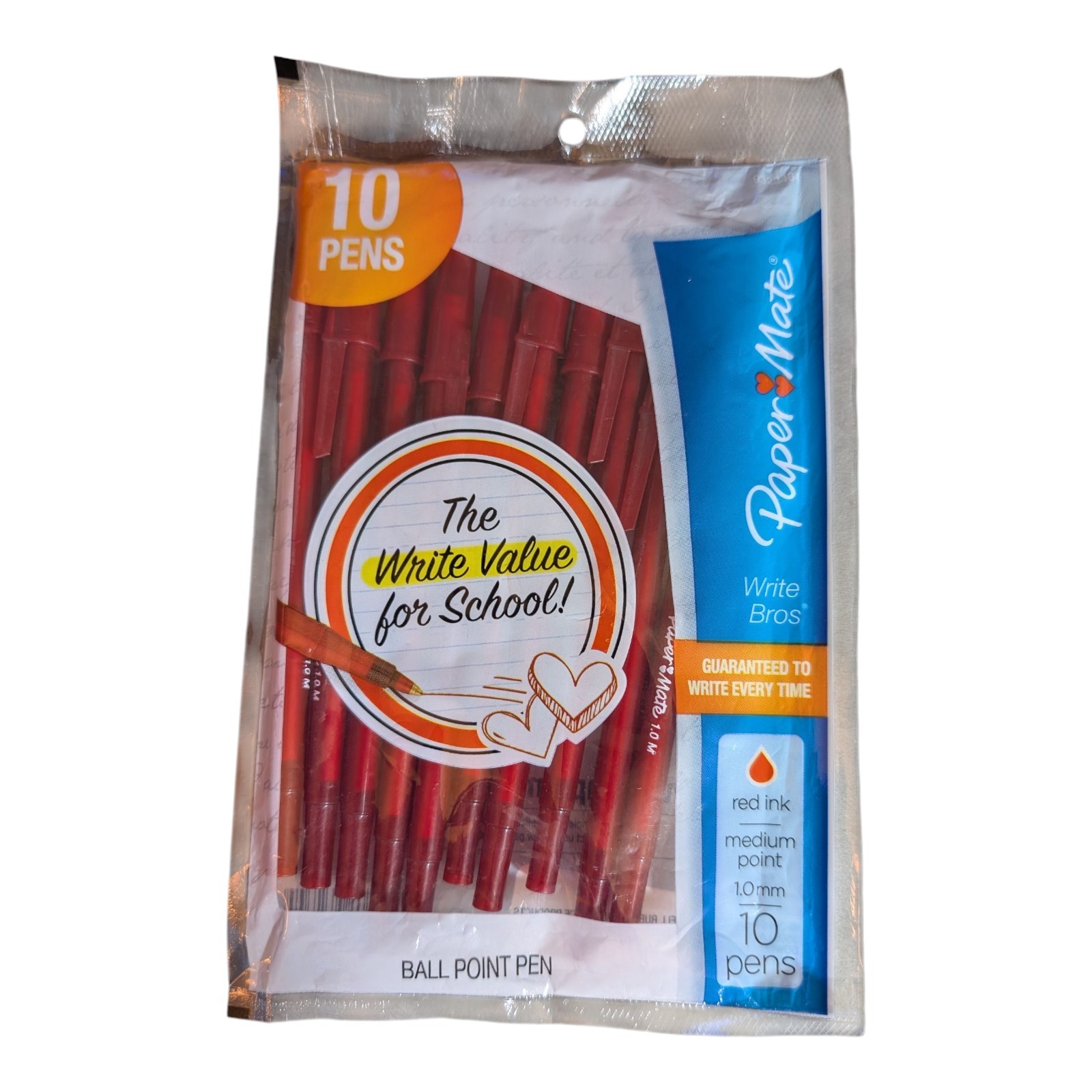 2015 Paper Mate Write Bros Capped Ball Point Pen 10 Pack Medium Red Ink SEALED