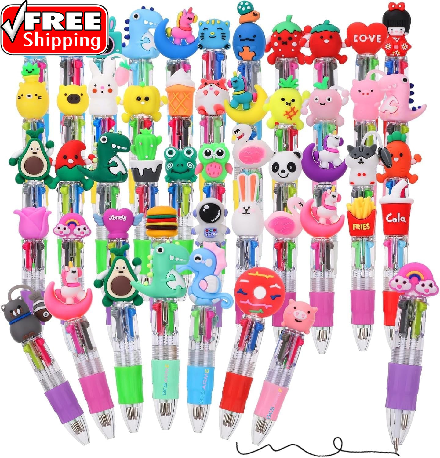 48 Packs Multicolor Pen in One, 4-In-1 Fun Pens for Kids Cute Pens Bulk Prize Gi