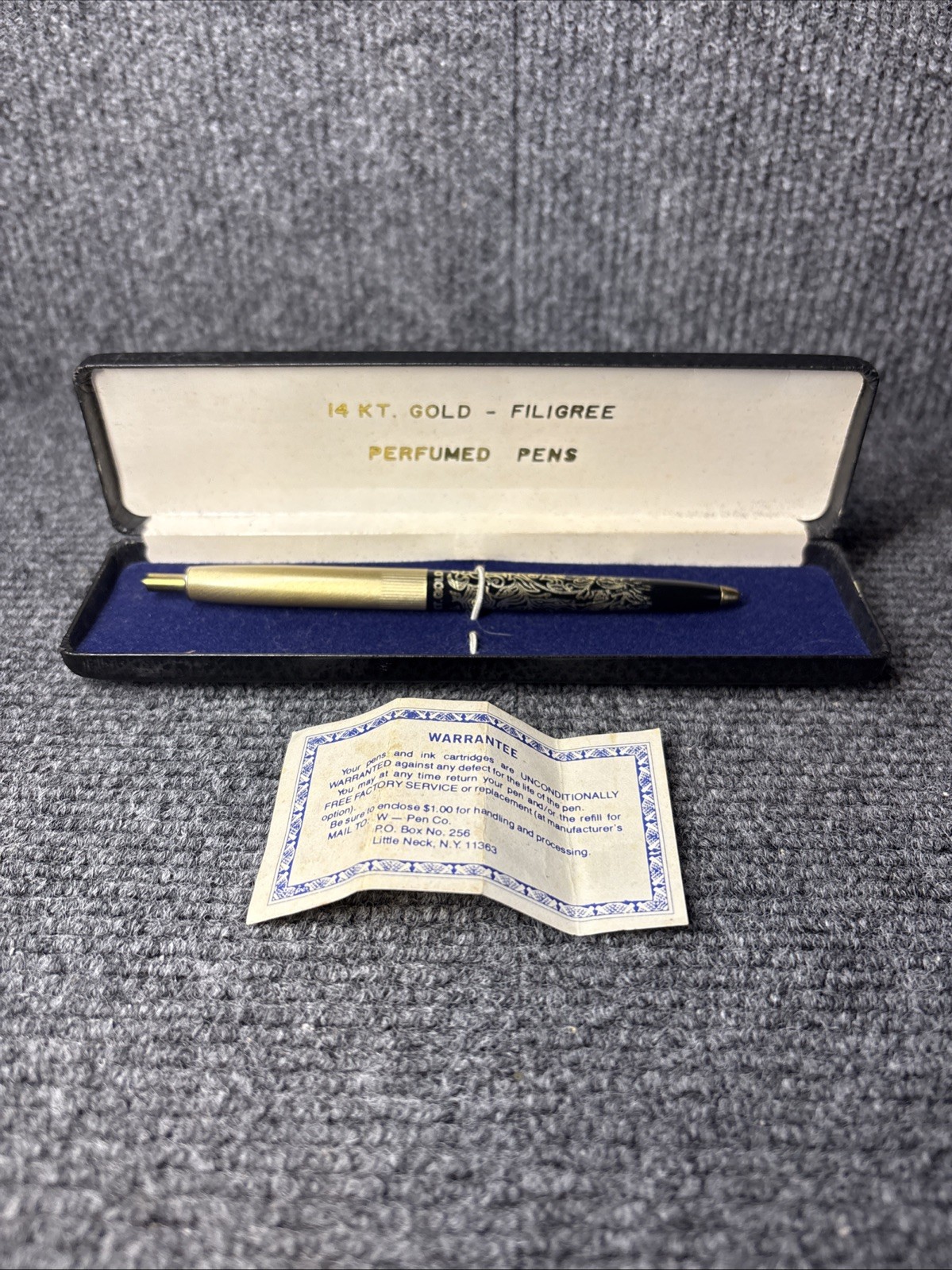 Vtg Perfumed Pen 14 KT Gold Filigree with Case