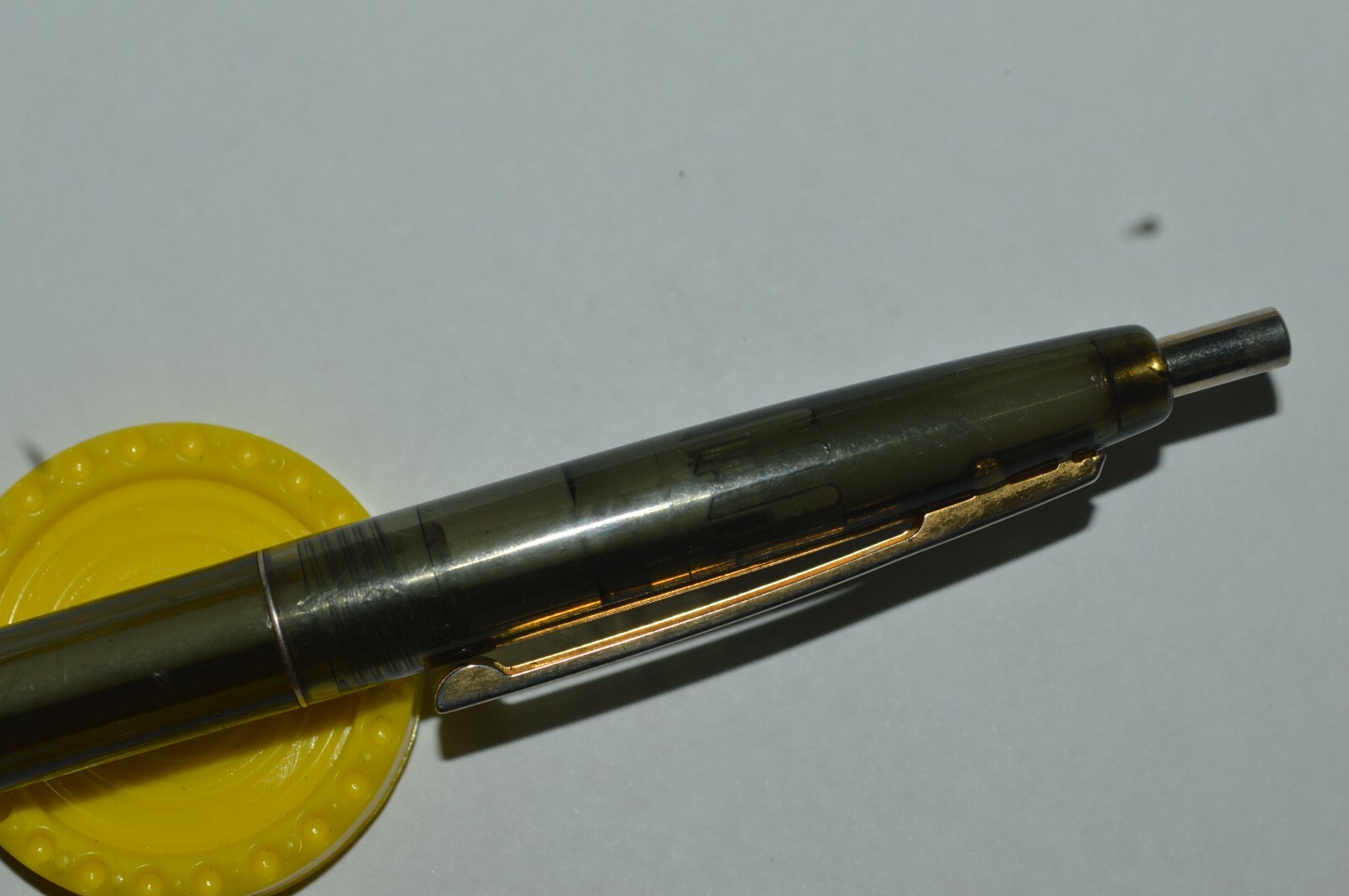 Bic Click TRANSLUCENT Ballpoint Pen Gray Mexico Light Used Very Good Condition