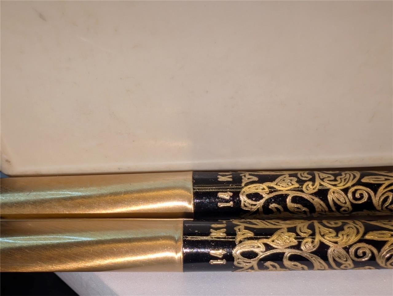 Vintage 1970s Arpege No.5 14KT Gold Filigree Perfumed Writing Pen Set Case