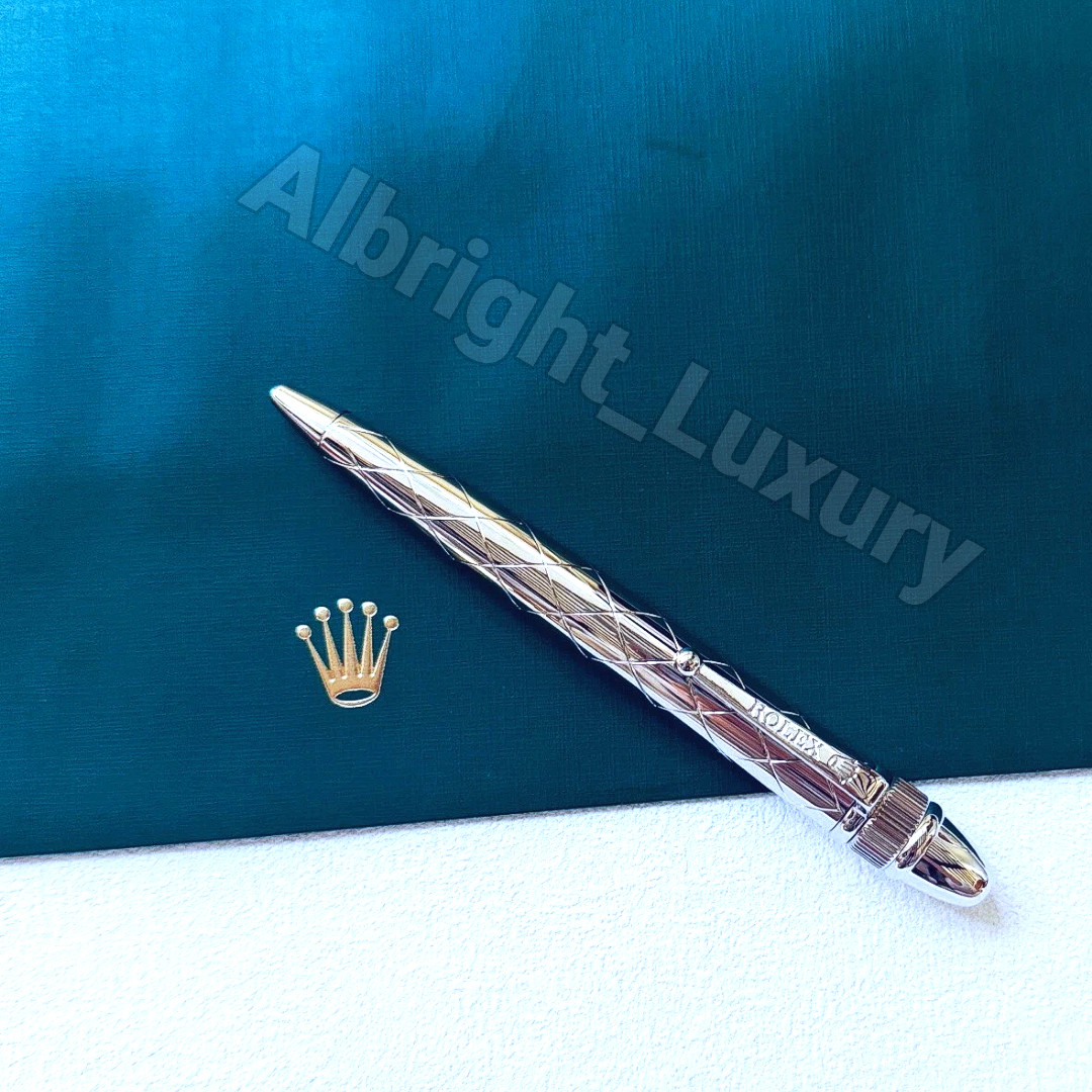 ROLEX Silver Diamond Guilloche Ballpoint Pen Luxury Executive Gift
