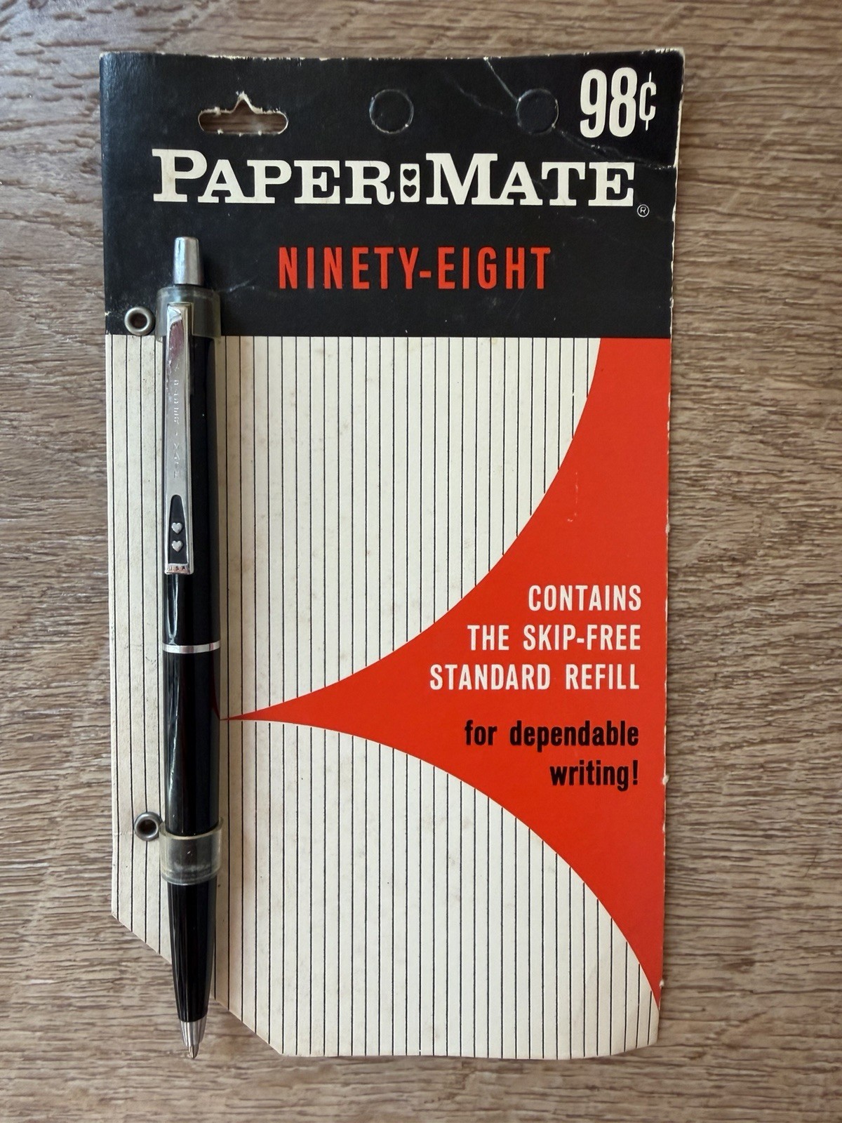 Vintage Paper Mate Ninety-Eight Ballpoint Pen NOS On Card Made USA 98¢ Black