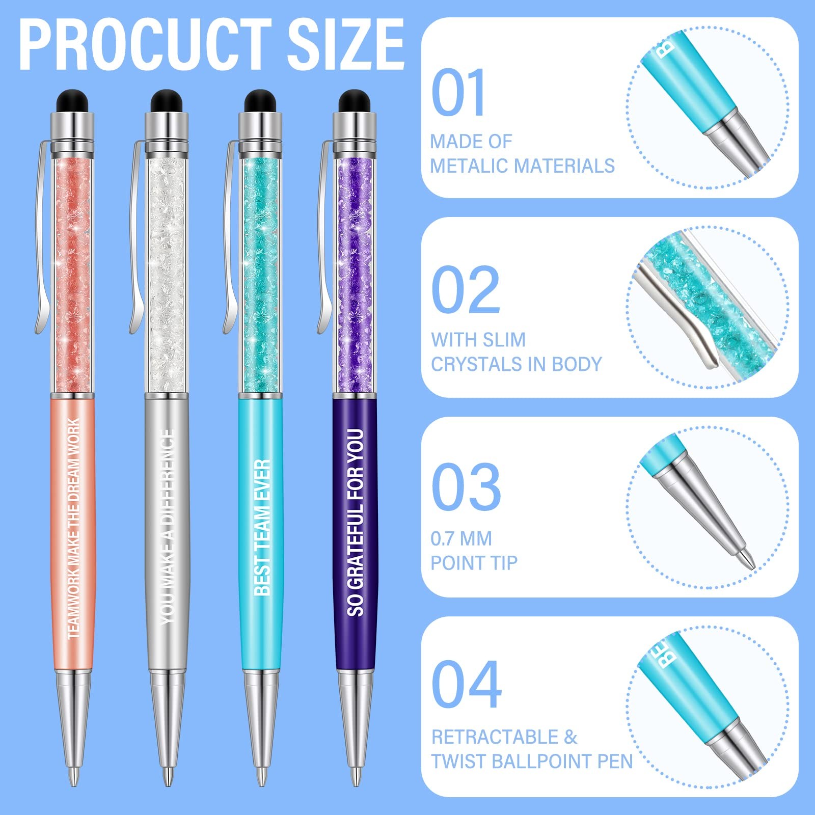 10 Pcs Employee Appreciation Gifts Motivational Pens 2-In-1 Stylus Pen